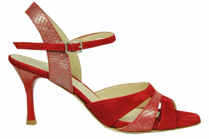 Padova D - Chaussures de Tango Argentin - Olica - Cuir Fantaisie Rouge Daim Rouge