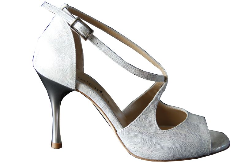  Firenze D - Chaussures de Tango Argentin - Tang'Olica - Cuir Fantaisie Blanc Multi Reflets