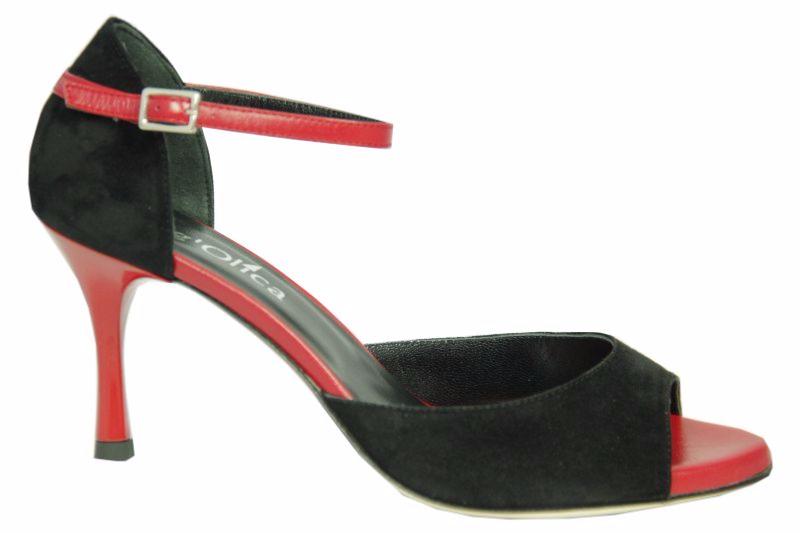 Roma C Nero Rosso - Chaussures de Tango Argentin Tang'Olica- Daim Noir Cuir rouge