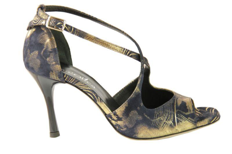 Firenze D+ - Chaussures de Tango argentin - Tang'Olica -  Daim Bleu Or