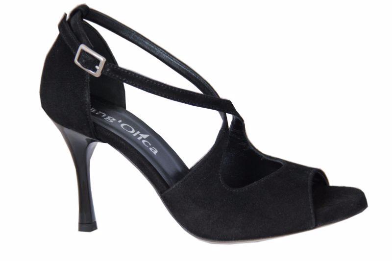 Firenze D+ - Chaussures de Tango argentin - Tang'Olica - Daim Noir Talon 7 cm