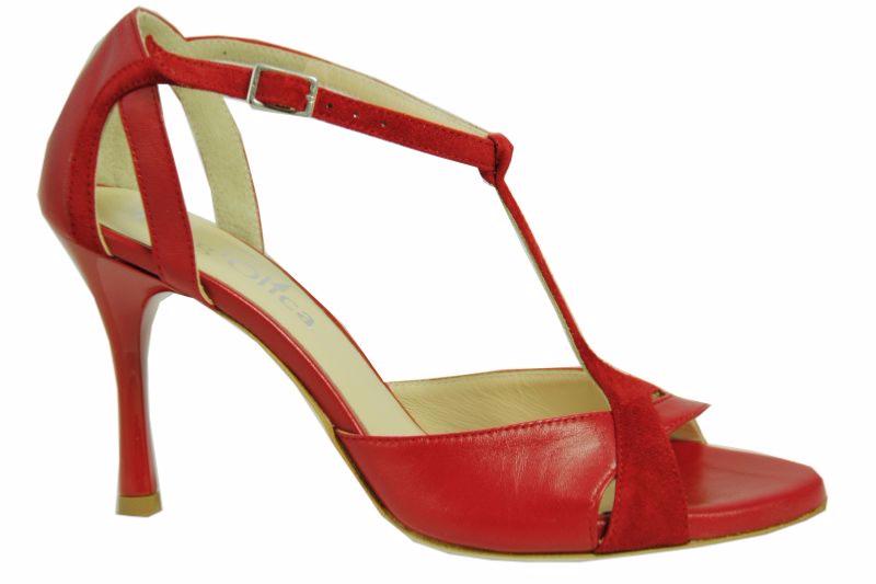 Pescara C - Chaussures de Tango argentin - Tang'Olica - Cuir Rouge Daim Rouge