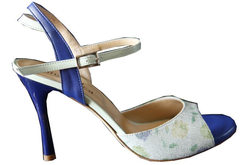 Napoli C Verde - Chaussures de Tango Tang'Olica - Cuir fantaisie Fleurie cuir Bleu