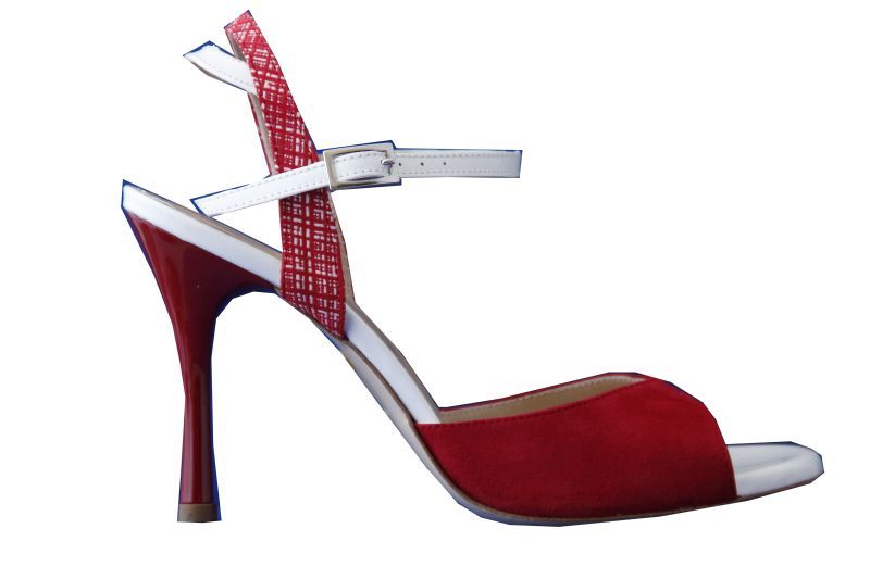 Napoli D Rosso Chaussures de Tango argentin - Olica- Cuir Blanc et Rouge Daim Rouge