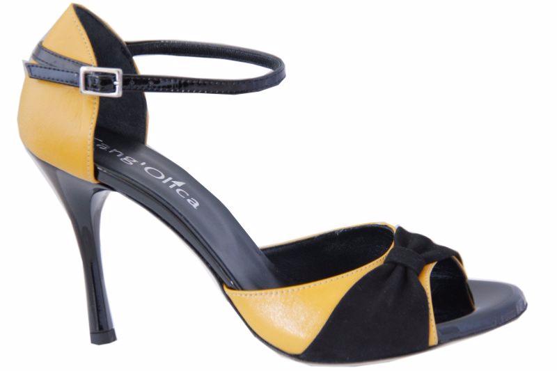 Romana D - Chaussures de Tango Argentin - Tang'Olica - Cuir Jaune - Daim Noir