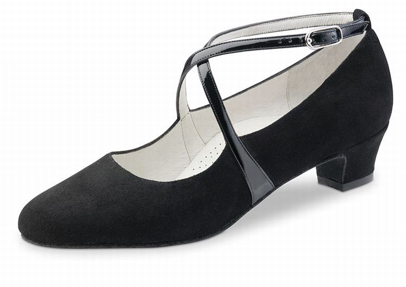 Marina - Chaussures Toutes Danses Femme Daim Noir Vernis Noir