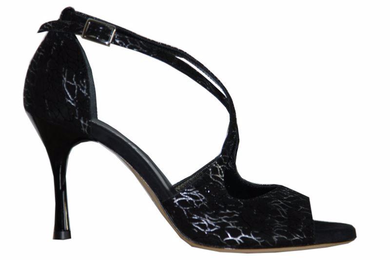Firenze C - Chaussures de Tango argentin - Tang'Olica - Daim Noir Filament Argent
