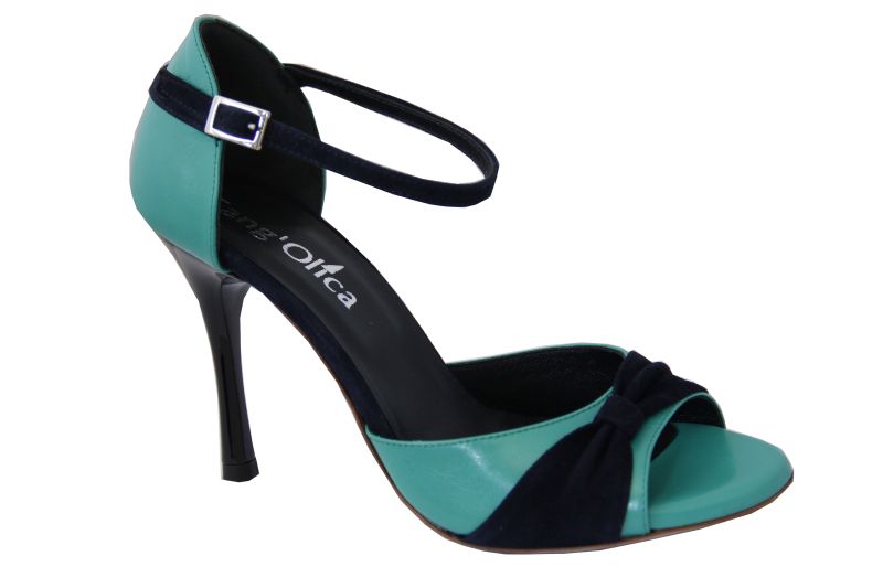 Romana D Verde - Chaussures de Tango Argentin Cuir Vert Daim Bleu Marine