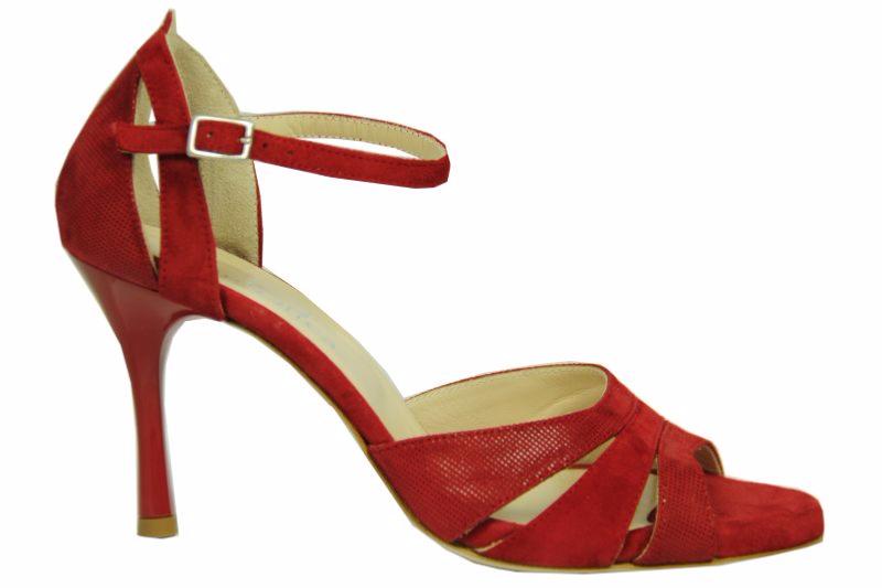 Venezia D Rosso - Chaussures de tango Argentin - Cuir Rouge Daim Rouge
